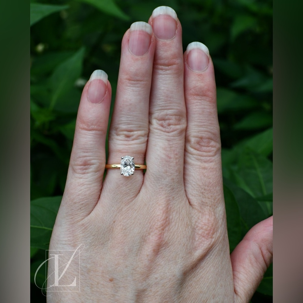 1.07 CT Lab-Grown Oval Solitaire in 14K Yellow Gold with White Gold Prong Tips - Picture 4 of 9